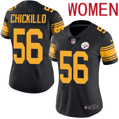 Women Pittsburgh Steelers #56 Anthony Chickillo Nike Black Vapor Limited Rush NFL Jersey->women nfl jersey->Women Jersey